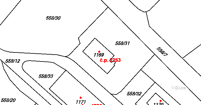 Nový Jičín 2253 na parcele st. 1169 v KÚ Nový Jičín-Horní Předměstí, Katastrální mapa