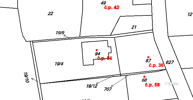 Rožnov 54 na parcele st. 94 v KÚ Rožnov, Katastrální mapa