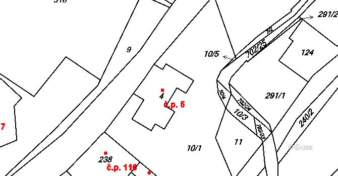 Teplice nad Metují 5 na parcele st. 4 v KÚ Teplice nad Metují, Katastrální mapa