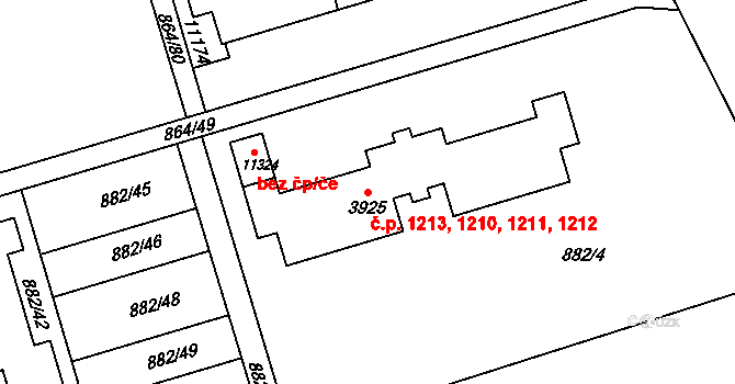 Bílé Předměstí 1210,1211,1212,1213, Pardubice na parcele st. 3925 v KÚ Pardubice, Katastrální mapa