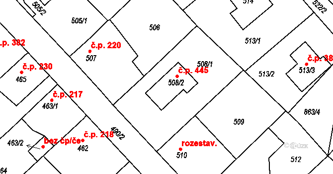 Loděnice 445 na parcele st. 508/2 v KÚ Loděnice u Berouna, Katastrální mapa