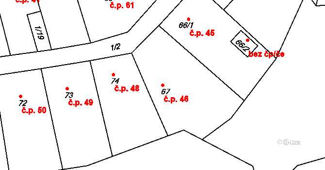 Klášterec 46, Olšany na parcele st. 67 v KÚ Klášterec, Katastrální mapa