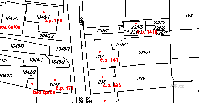 Mohelnice 141 na parcele st. 237 v KÚ Mohelnice, Katastrální mapa