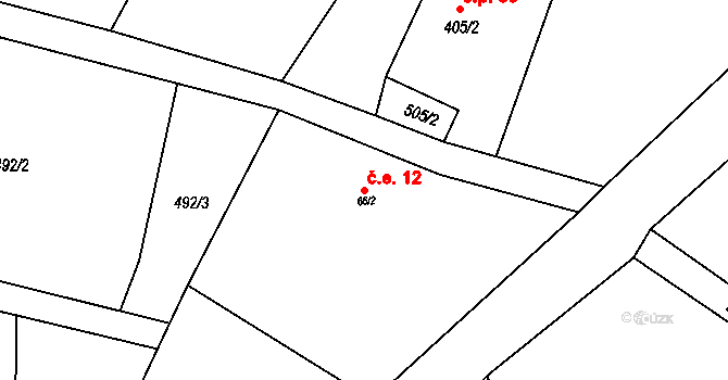 Valkeřice 12 na parcele st. 66/2 v KÚ Valkeřice, Katastrální mapa