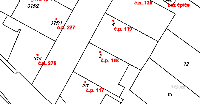Řevničov 118 na parcele st. 3 v KÚ Řevničov, Katastrální mapa