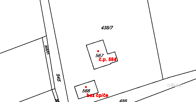 Lubina 584, Kopřivnice na parcele st. 567 v KÚ Drnholec nad Lubinou, Katastrální mapa