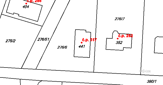 Chotoviny 317 na parcele st. 441 v KÚ Chotoviny, Katastrální mapa