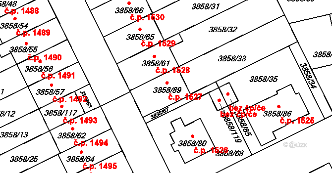 Chotěboř 1527 na parcele st. 3858/89 v KÚ Chotěboř, Katastrální mapa