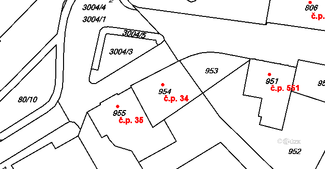 Rychnov nad Kněžnou 34 na parcele st. 954 v KÚ Rychnov nad Kněžnou, Katastrální mapa