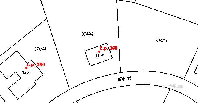 Želivec 388, Sulice na parcele st. 1198 v KÚ Sulice, Katastrální mapa