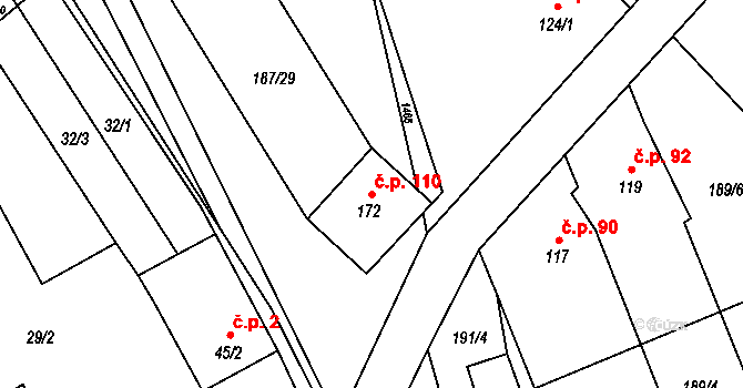 Chvalnov 110, Chvalnov-Lísky na parcele st. 172 v KÚ Chvalnov, Katastrální mapa