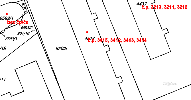 Kroměříž 3412,3413,3414,3415 na parcele st. 4518 v KÚ Kroměříž, Katastrální mapa