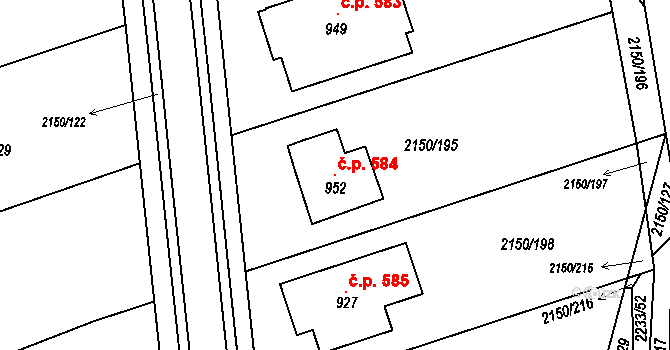 Štítná nad Vláří 584, Štítná nad Vláří-Popov na parcele st. 952 v KÚ Štítná nad Vláří, Katastrální mapa