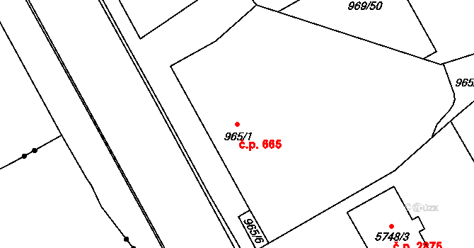 Znojmo 665 na parcele st. 965/1 v KÚ Znojmo-město, Katastrální mapa