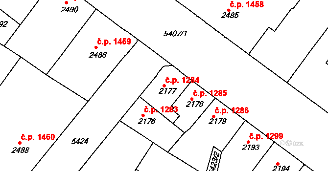 Znojmo 1284 na parcele st. 2177 v KÚ Znojmo-město, Katastrální mapa