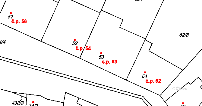 Tupec 63, Veselíčko na parcele st. 53 v KÚ Tupec, Katastrální mapa