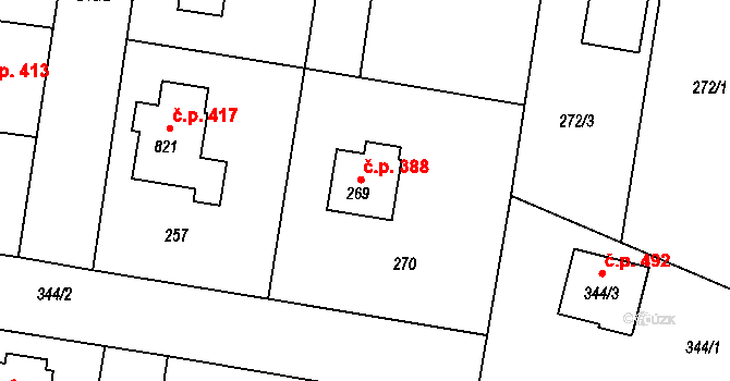 Stochov 388 na parcele st. 269 v KÚ Stochov, Katastrální mapa