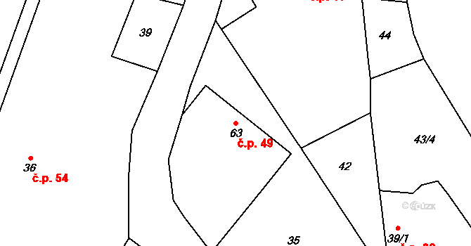 Žíšov 49, Vavřinec na parcele st. 63 v KÚ Žíšov, Katastrální mapa