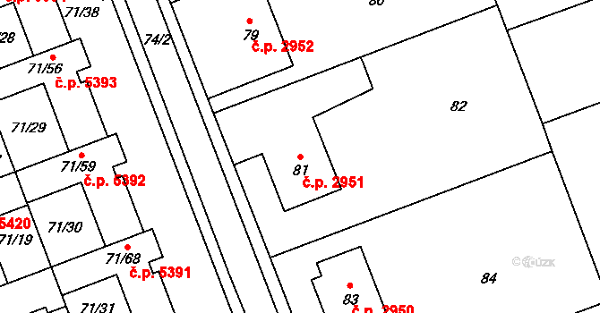 Helenín 2951, Jihlava na parcele st. 81 v KÚ Helenín, Katastrální mapa
