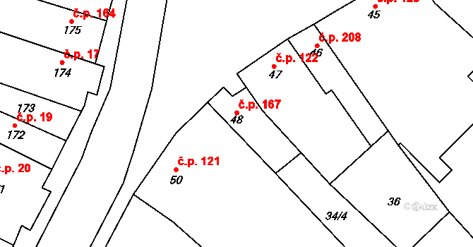 Rožďalovice 167 na parcele st. 48 v KÚ Rožďalovice, Katastrální mapa