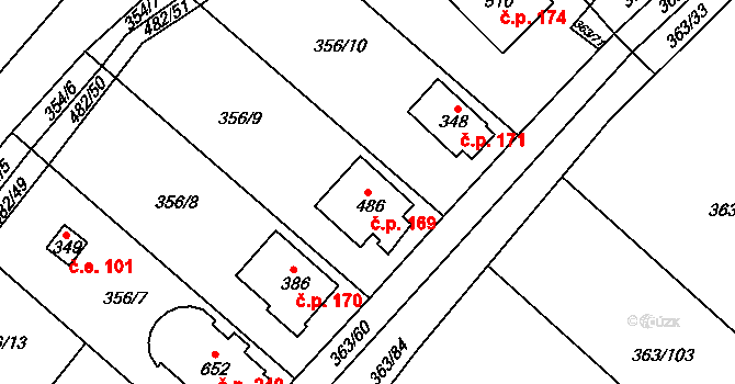 Řež 169, Husinec na parcele st. 486 v KÚ Husinec u Řeže, Katastrální mapa