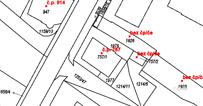 Říčany 767 na parcele st. 757/1 v KÚ Říčany u Prahy, Katastrální mapa
