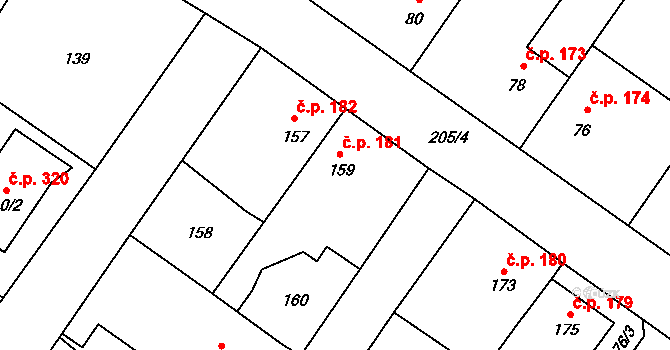 Kačice 181 na parcele st. 159 v KÚ Kačice, Katastrální mapa
