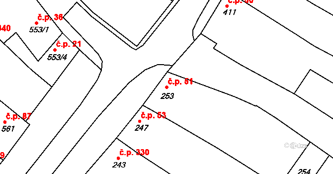 Milokošť 51, Veselí nad Moravou na parcele st. 253 v KÚ Milokošť, Katastrální mapa