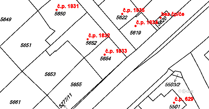 Kročehlavy 1833, Kladno na parcele st. 5654 v KÚ Kročehlavy, Katastrální mapa