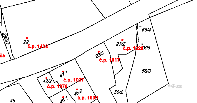 Švermov 1017, Kladno na parcele st. 23/3 v KÚ Hnidousy, Katastrální mapa