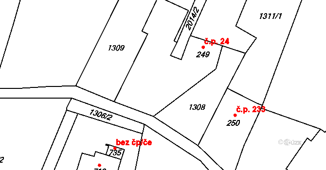 Bílý Potok 24 na parcele st. 249 v KÚ Bílý Potok pod Smrkem, Katastrální mapa