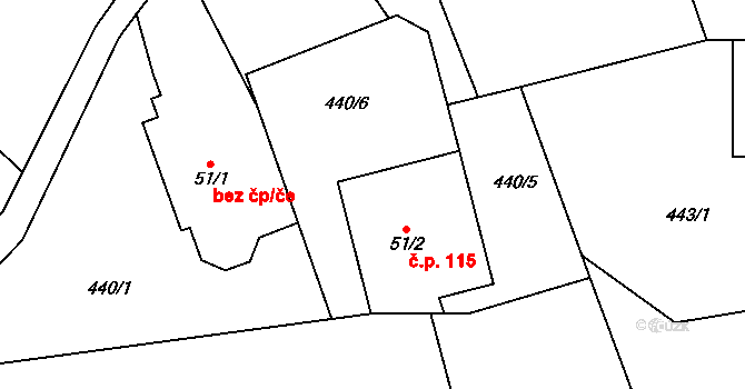 Křížlice 115, Jestřabí v Krkonoších na parcele st. 51/2 v KÚ Křížlice, Katastrální mapa
