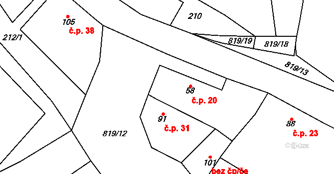 Bojetice 20, Dobrovice na parcele st. 58 v KÚ Bojetice, Katastrální mapa
