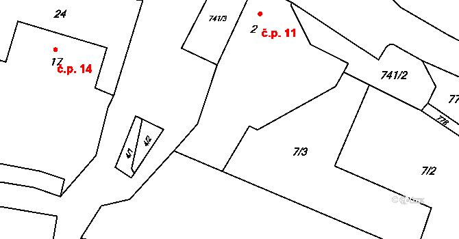 Málkovice 11, Bor na parcele st. 2 v KÚ Málkovice, Katastrální mapa