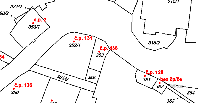 Tachov 130 na parcele st. 353 v KÚ Tachov, Katastrální mapa