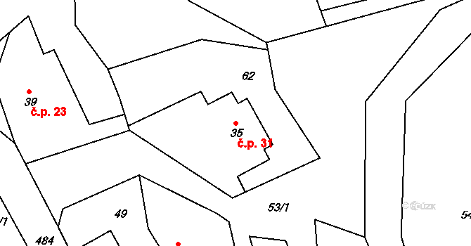 Hrádek 31 na parcele st. 35 v KÚ Hrádek u Nechanic, Katastrální mapa