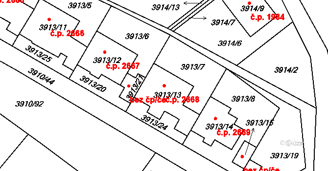 Roudnice nad Labem 2668 na parcele st. 3913/13 v KÚ Roudnice nad Labem, Katastrální mapa