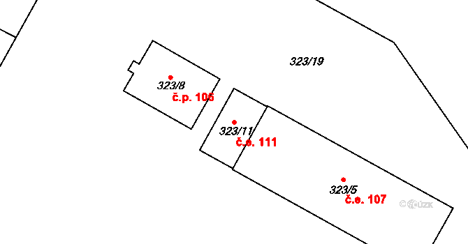 Hrbovice 111, Chlumec na parcele st. 323/11 v KÚ Hrbovice, Katastrální mapa