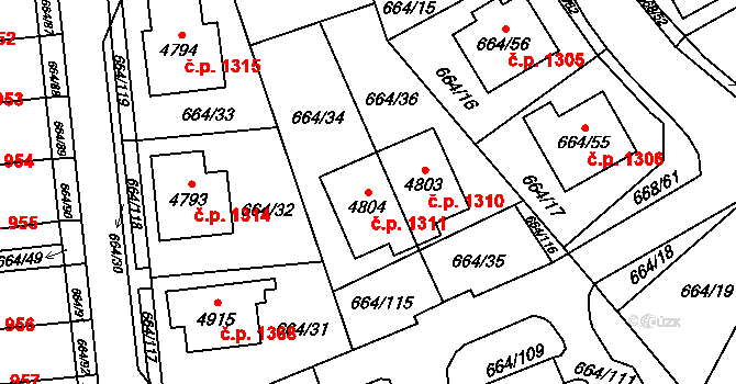 Žamberk 1311 na parcele st. 4804 v KÚ Žamberk, Katastrální mapa