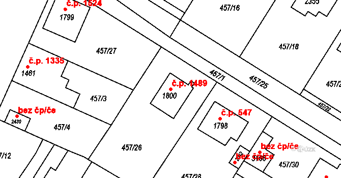 Lysá nad Labem 1489 na parcele st. 1800 v KÚ Lysá nad Labem, Katastrální mapa