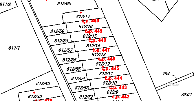 Novosedlice 446 na parcele st. 812/13 v KÚ Novosedlice, Katastrální mapa