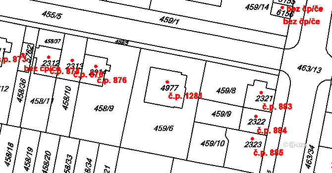 Horka-Domky 1281, Třebíč na parcele st. 4977 v KÚ Třebíč, Katastrální mapa