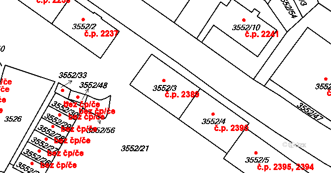 Teplice 2389 na parcele st. 3552/3 v KÚ Teplice, Katastrální mapa
