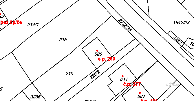 Roštín 250 na parcele st. 586 v KÚ Roštín, Katastrální mapa