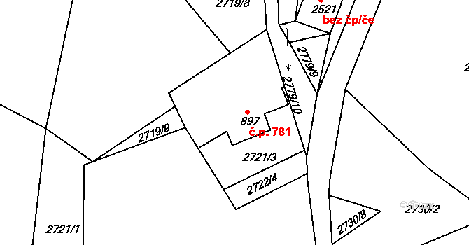 Nejdek 781 na parcele st. 897 v KÚ Nejdek, Katastrální mapa