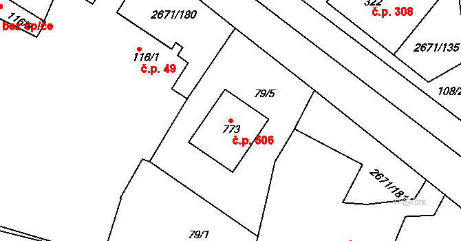Černilov 506 na parcele st. 773 v KÚ Černilov, Katastrální mapa