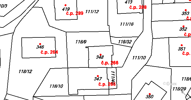 Pec pod Sněžkou 266 na parcele st. 348 v KÚ Pec pod Sněžkou, Katastrální mapa