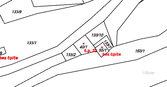 Zahorčice 32, Strážov na parcele st. 40/1 v KÚ Zahorčice na Šumavě, Katastrální mapa