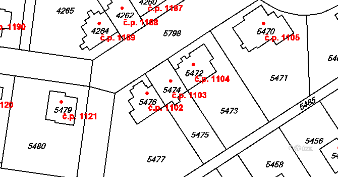 Záběhlice 1103, Praha na parcele st. 5474 v KÚ Záběhlice, Katastrální mapa