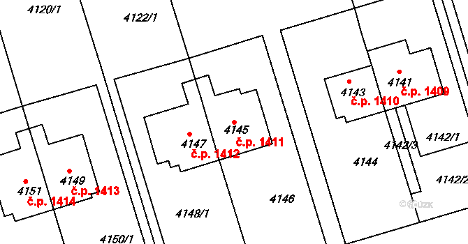 Smíchov 1411, Praha na parcele st. 4145 v KÚ Smíchov, Katastrální mapa